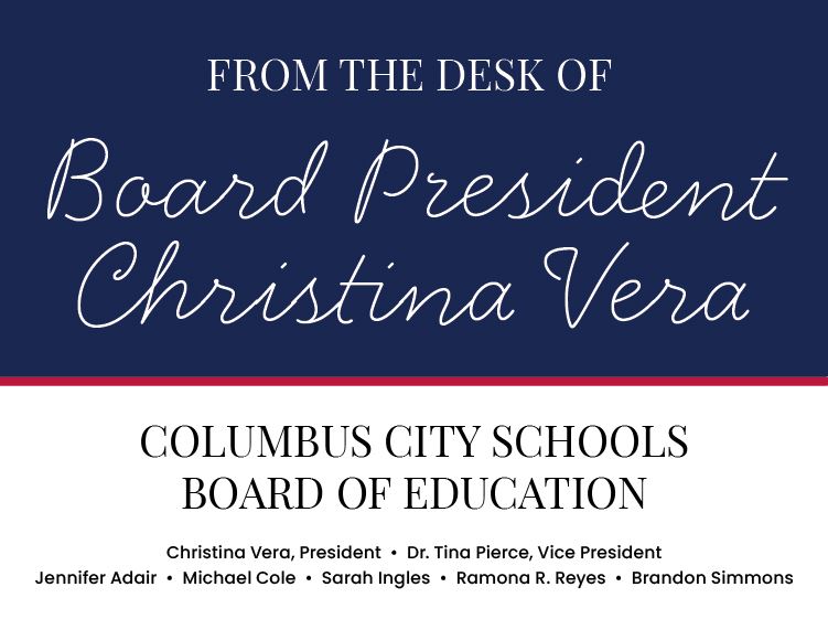 a graphic message from board president christina vera